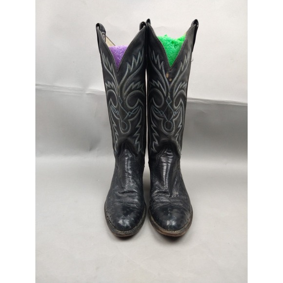 Larry Mahan Exotic Ostrich Leather Wingtip Cowboy Boots Quill Smooth size 7 B - Picture 3 of 9